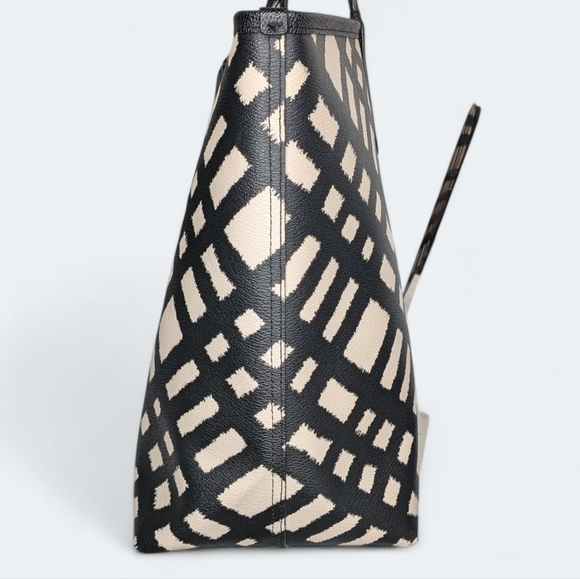 Coach City Tote Wild Plaid Black & Cream Coated Canvas Handbag Reversible Purse - Picture 8 of 16